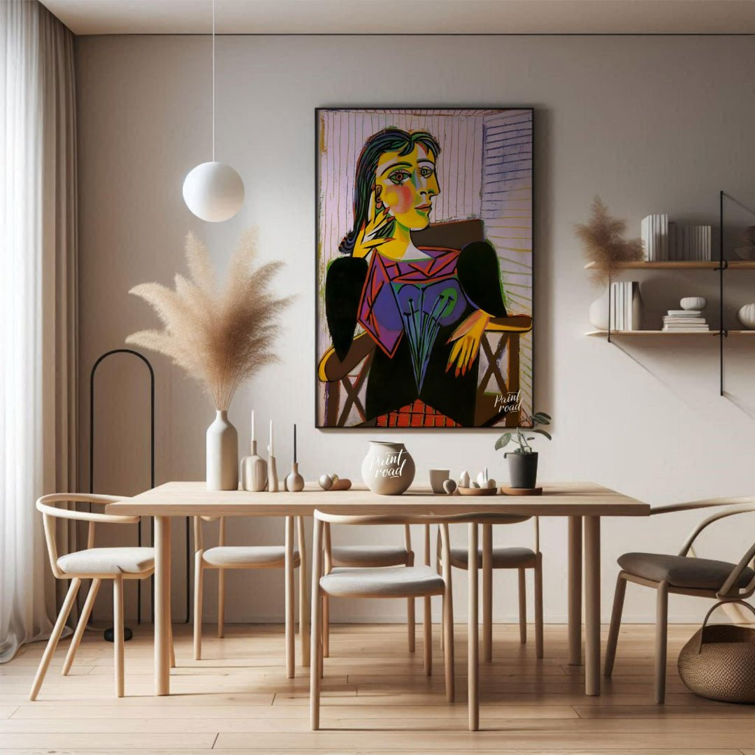 Pablo Picasso’s “Portrait of Dora Maar” is a celebrated and emotionally charged painting that vivid… for dining room