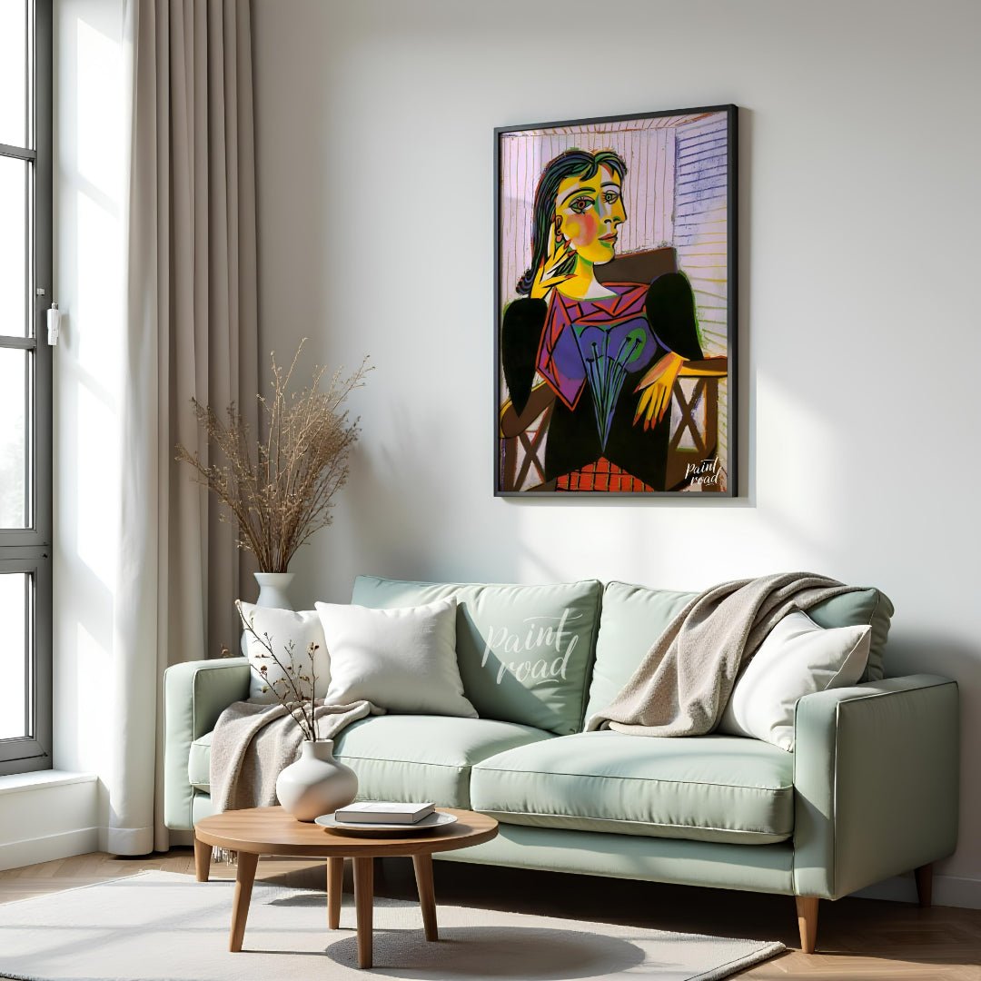 Pablo Picasso’s “Portrait of Dora Maar” is a celebrated and emotionally charged painting that vivid… for living room