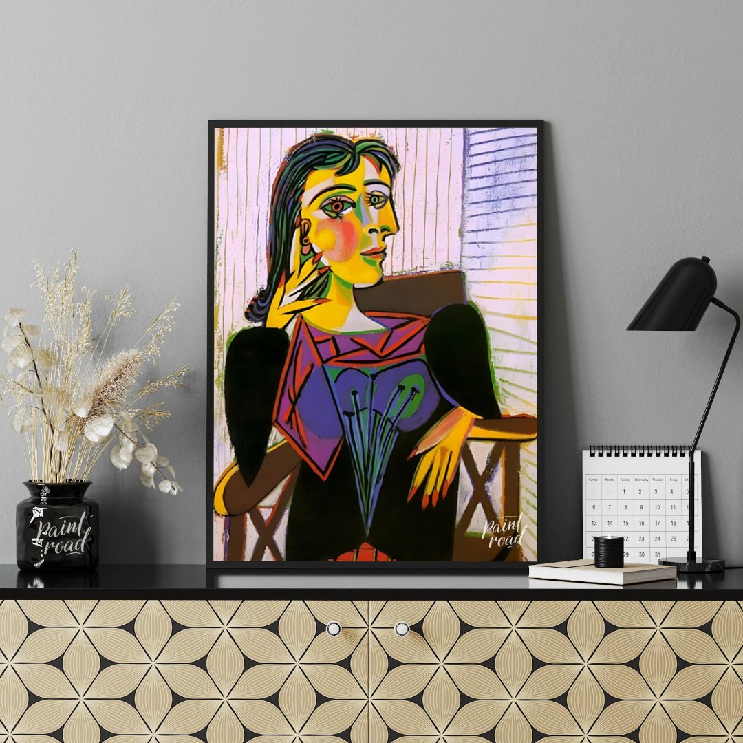 Pablo Picasso’s “Portrait of Dora Maar” is a celebrated and emotionally charged painting that vivid… for office