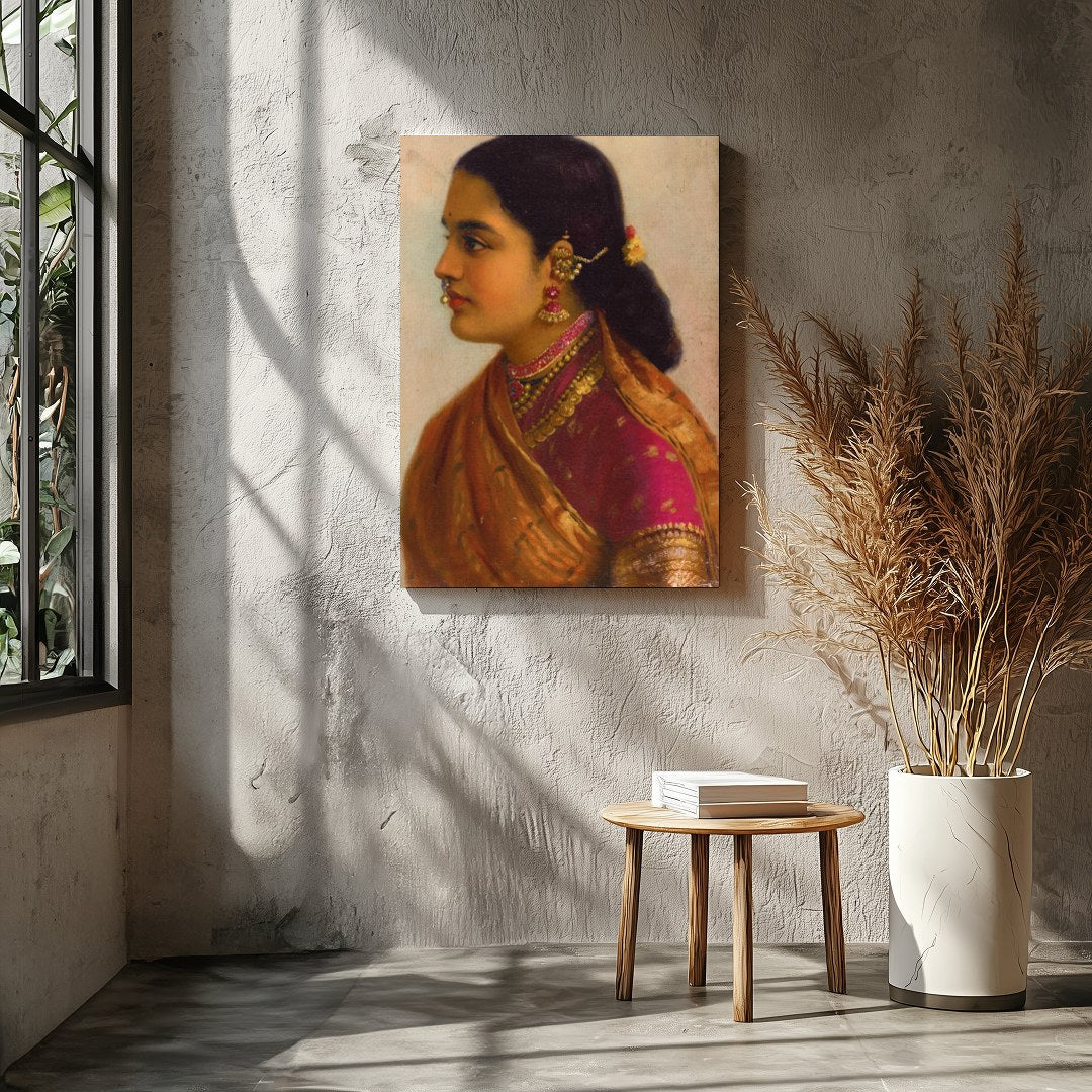 This stunning artwork captures the timeless beauty of a traditional Indian woman, adorned in for Entrance