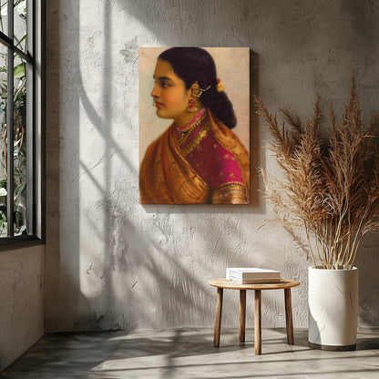 This stunning artwork captures the timeless beauty of a traditional Indian woman, adorned in for Entrance