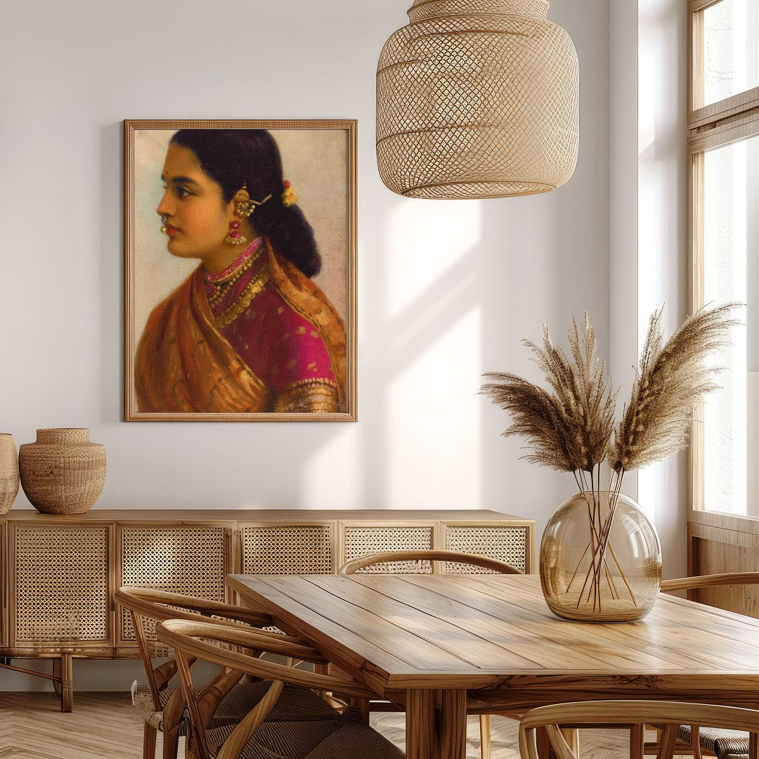 This stunning artwork captures the timeless beauty of a traditional Indian woman, adorned in for Extra Kitchen