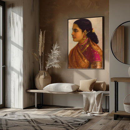 This stunning artwork captures the timeless beauty of a traditional Indian woman, adorned in for kitchen