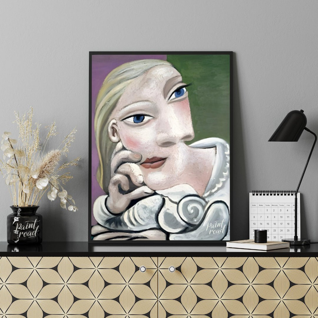 This intimate and serene portrait by Pablo Picasso features his beloved muse, Marie-Thérèse Walter,… for office