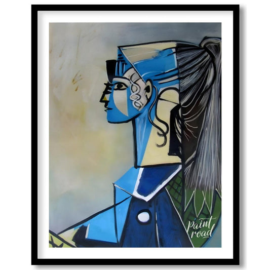 Portrait of Sylvette David in Blue Painting available online at Paintroad showing abstract portrait art collector and art gallery