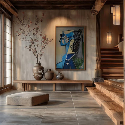 Portrait of Sylvette David in Blue Painting available online at Paintroad showing abstract portrait art collector and art gallery