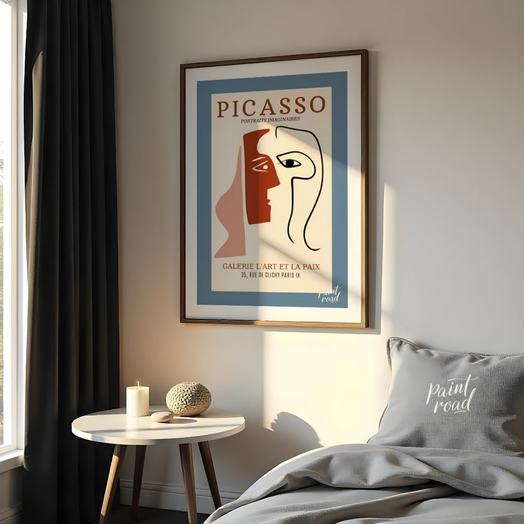 This captivating exhibition poster advertises “PICASSO PORTRAITS IMAGINAIRES” at GALERIE L’ART ET L… for bedroom