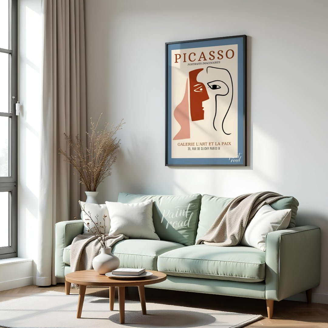 This captivating exhibition poster advertises “PICASSO PORTRAITS IMAGINAIRES” at GALERIE L’ART ET L… for living room
