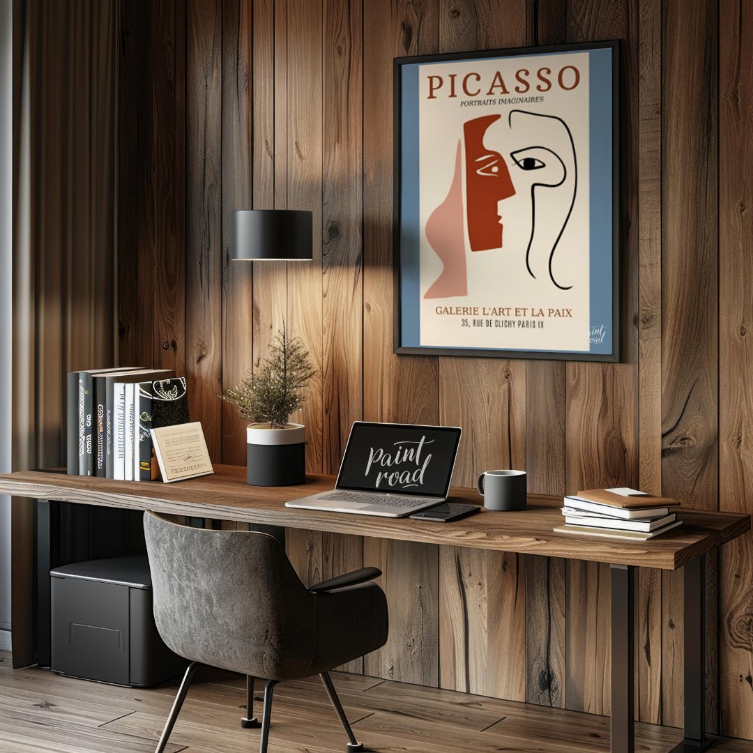 This captivating exhibition poster advertises “PICASSO PORTRAITS IMAGINAIRES” at GALERIE L’ART ET L… for office