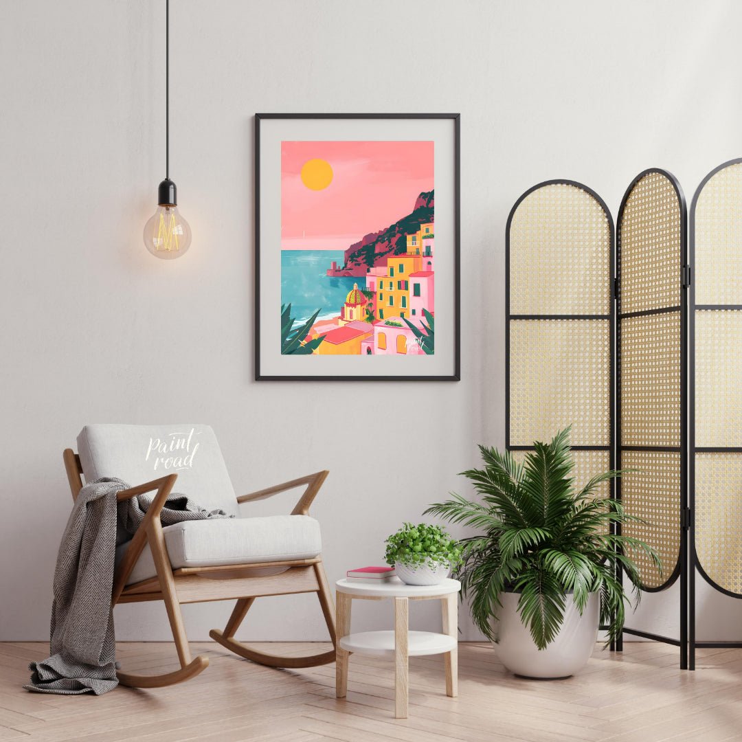 Positano Sunset Glow Painting available online at Paintroad showing architecture art and charm