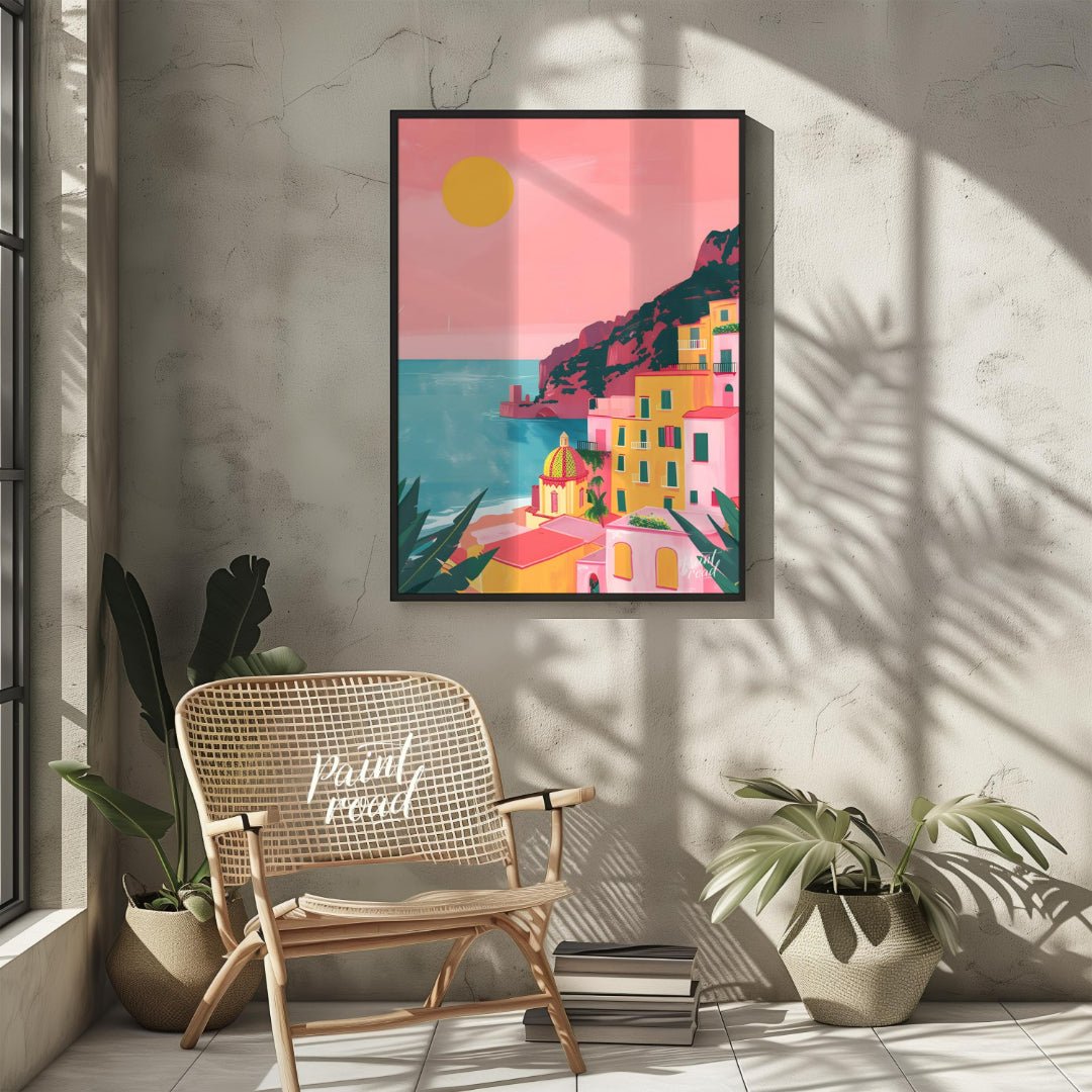 Positano Sunset Glow Painting available online at Paintroad showing architecture art and charm