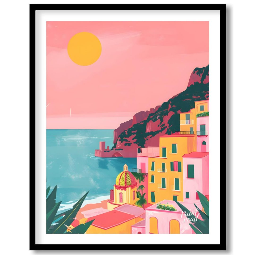 Positano Sunset Glow Painting available online at Paintroad showing architecture art and charm