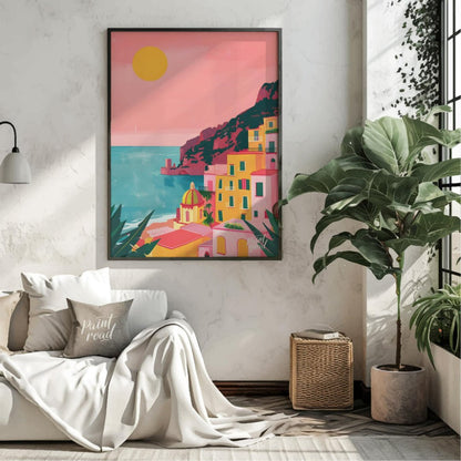 Positano Sunset Glow Painting available online at Paintroad showing architecture art and charm