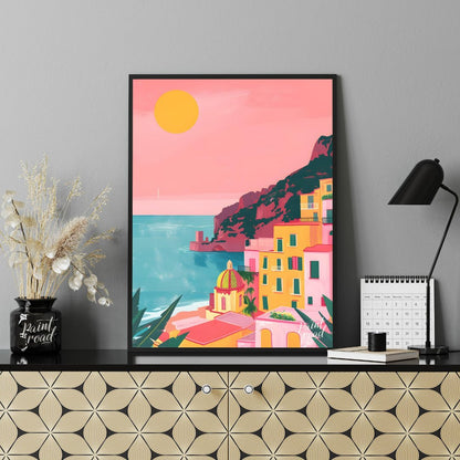Positano Sunset Glow Painting available online at Paintroad showing architecture art and charm