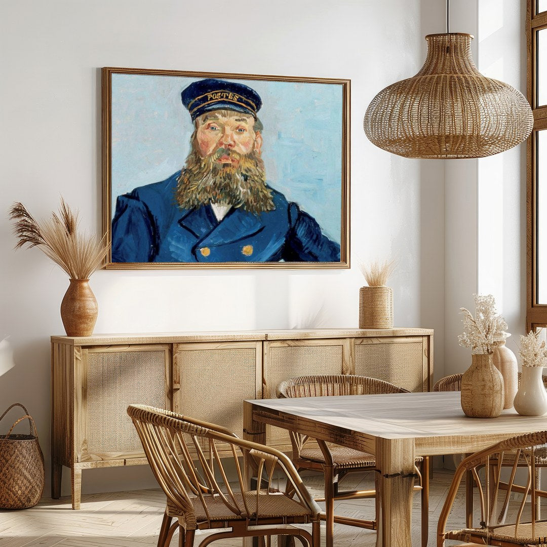 This captivating portrait captures the essence of a 19th-century postmaster, adorned in a striking for Dining