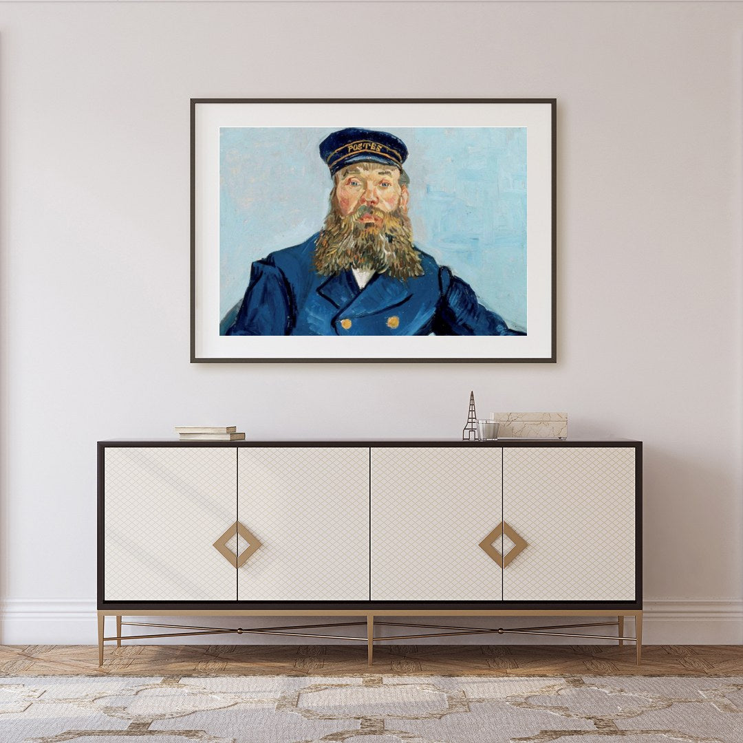 This captivating portrait captures the essence of a 19th-century postmaster, adorned in a striking for Foyer