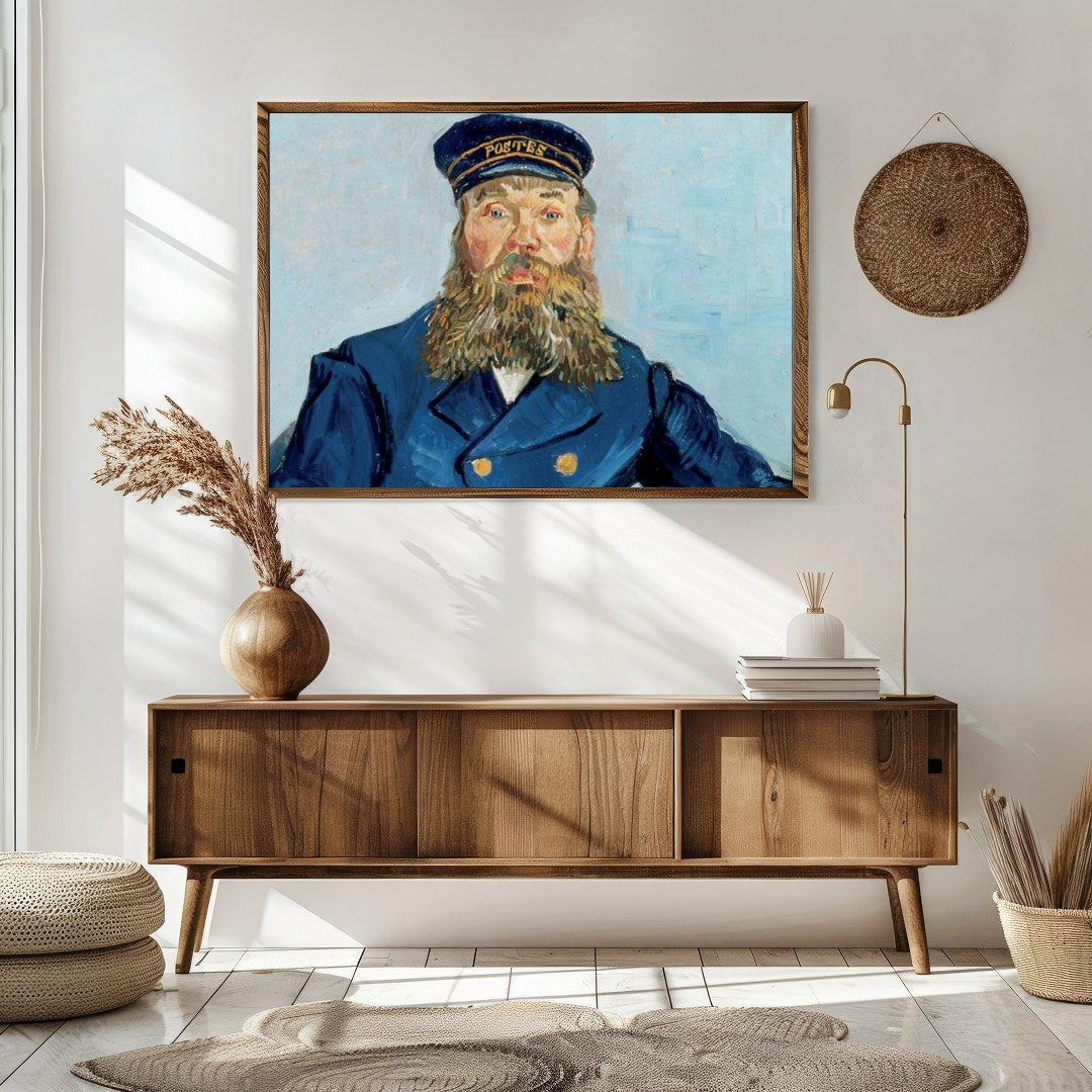 This captivating portrait captures the essence of a 19th-century postmaster, adorned in a striking for Sitting Area