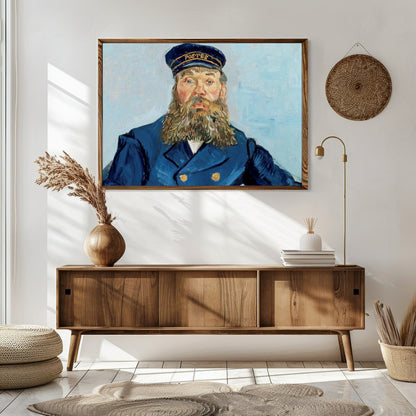 This captivating portrait captures the essence of a 19th-century postmaster, adorned in a striking for Sitting Area