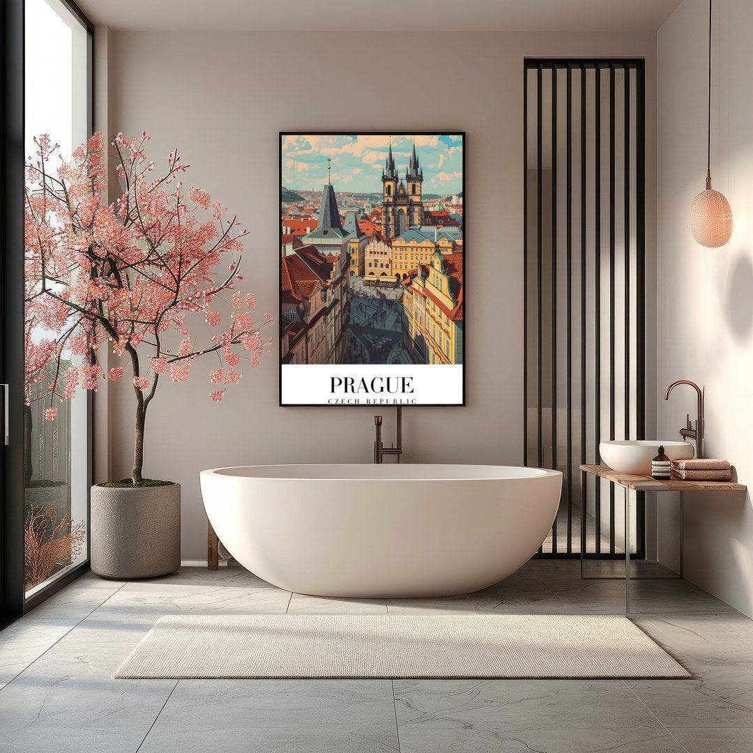 Experience the enchanting allure of Prague with this captivating wall art. Featuring the city's for Bathroom