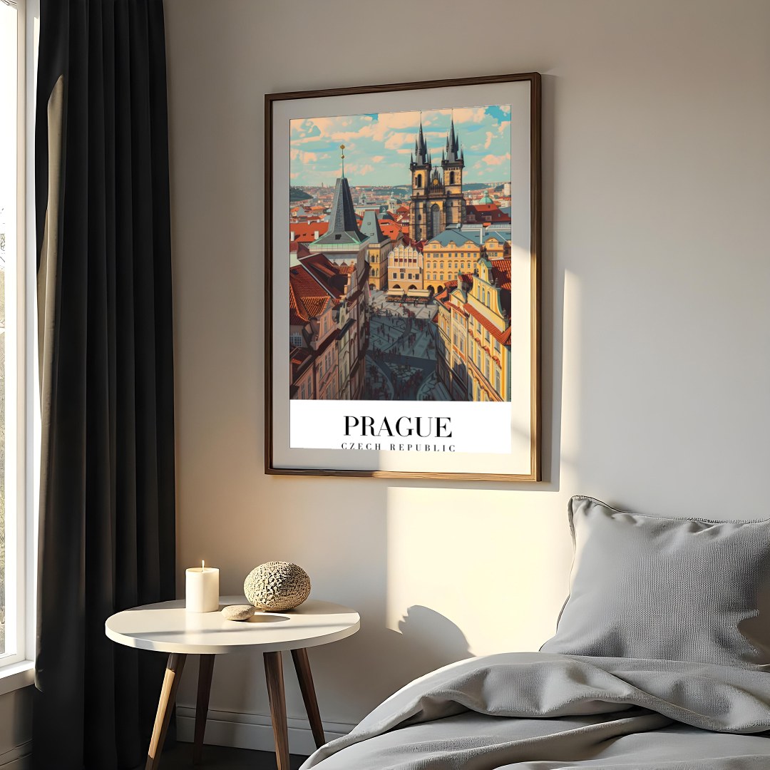 Experience the enchanting allure of Prague with this captivating wall art. Featuring the city's for Bedroom