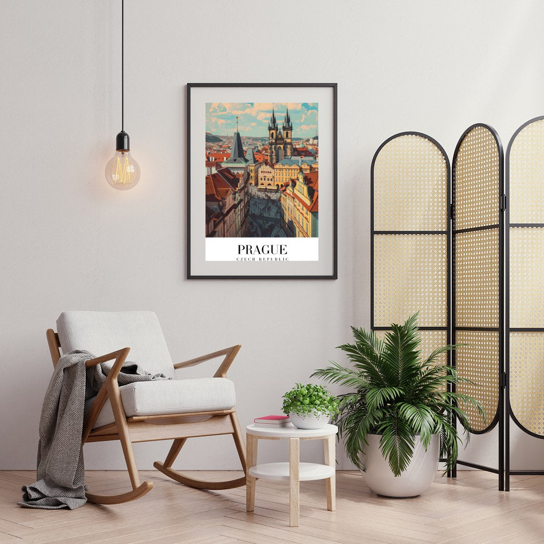 Experience the enchanting allure of Prague with this captivating wall art. Featuring the city's for Foyer