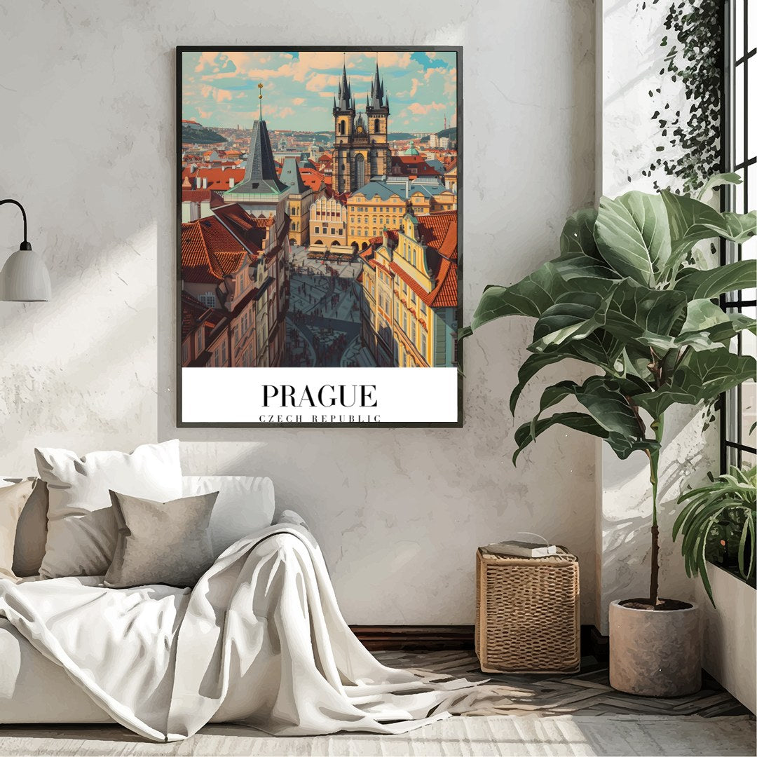Experience the enchanting allure of Prague with this captivating wall art. Featuring the city's for Living Room
