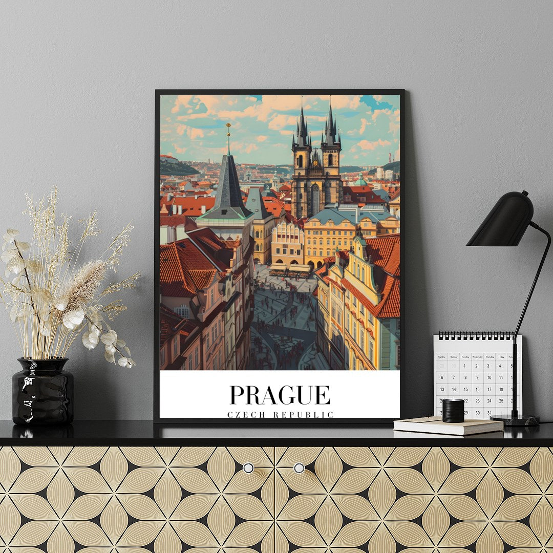 Experience the enchanting allure of Prague with this captivating wall art. Featuring the city's for Shelf