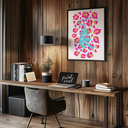 This incredibly vibrant and playfully designed art print features a dynamic, stylized tiger rendere… for office
