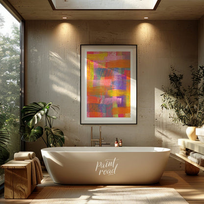 This beautiful painting is an abstract exploration of color and texture. Bold, overlapping rectangl… for bathroom