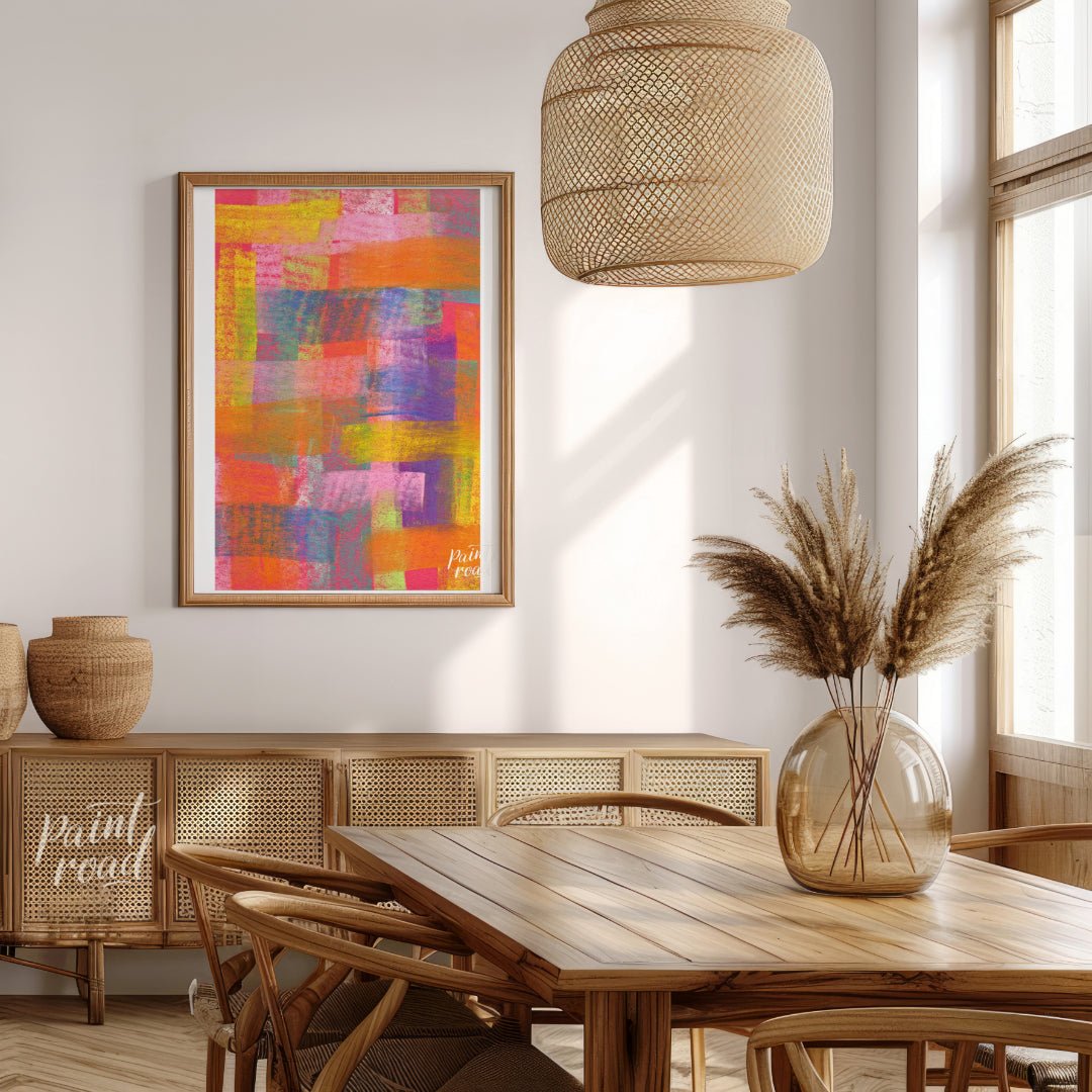 This beautiful painting is an abstract exploration of color and texture. Bold, overlapping rectangl… for dining room