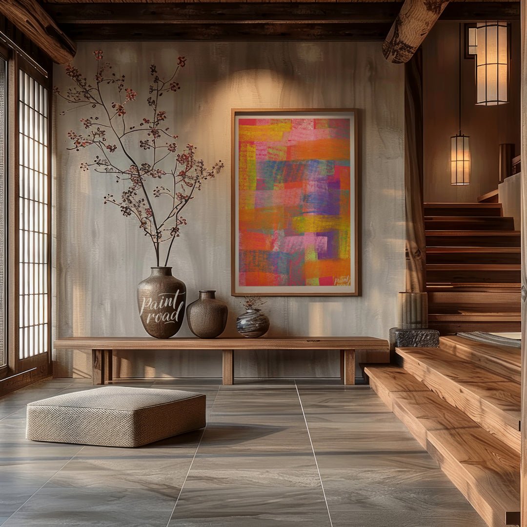 This beautiful painting is an abstract exploration of color and texture. Bold, overlapping rectangl… for entryway