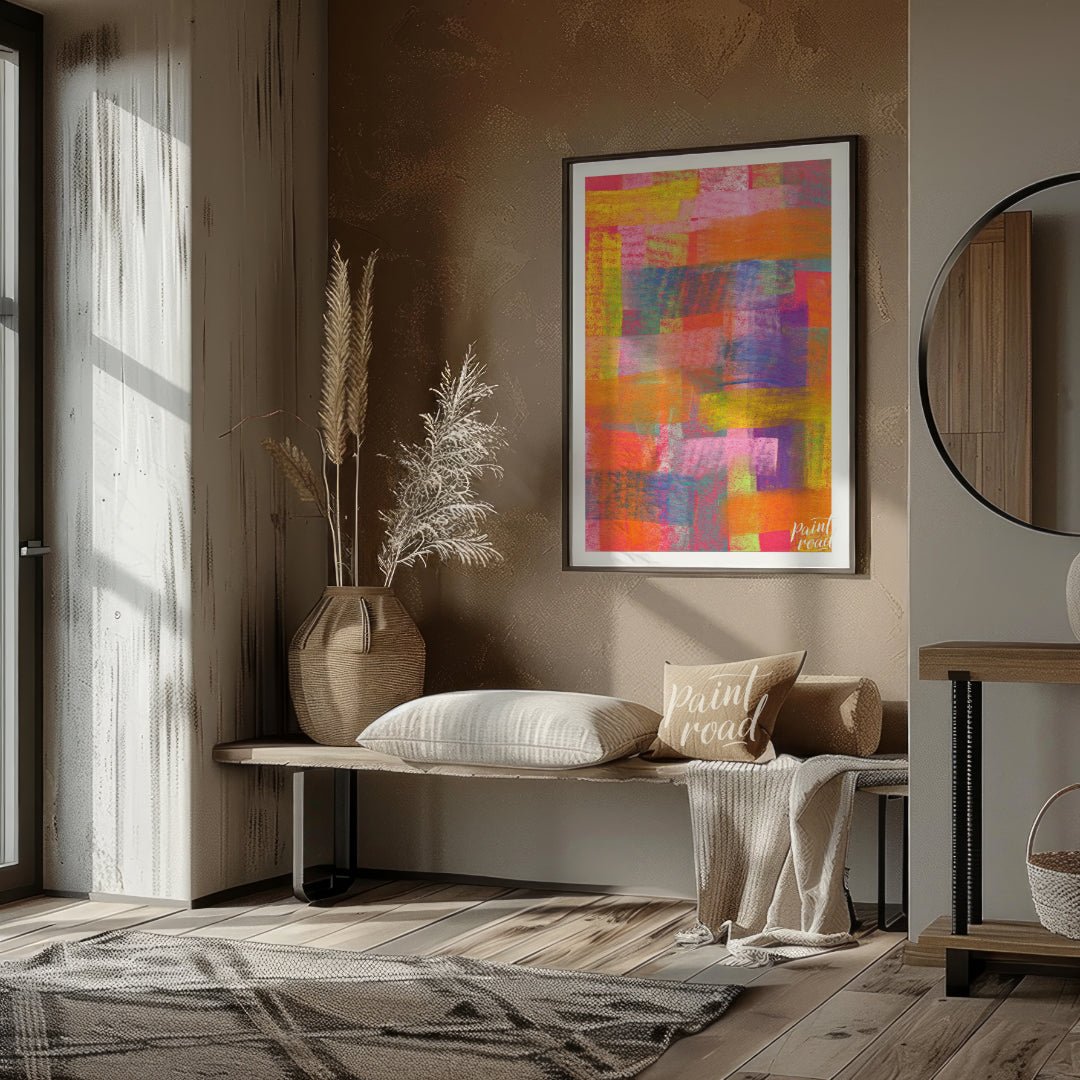 This beautiful painting is an abstract exploration of color and texture. Bold, overlapping rectangl… for entryway