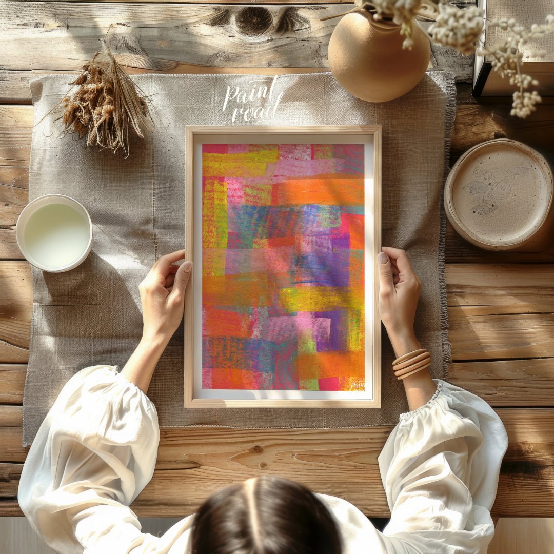 This beautiful painting is an abstract exploration of color and texture. Bold, overlapping rectangl… for other