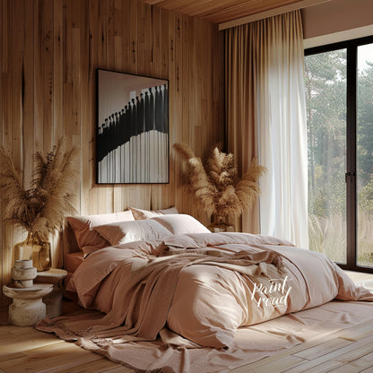 """Procession"" presents a striking abstract composition featuring a line of silhouetted figures re… for bedroom