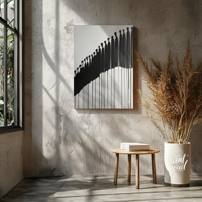 """Procession"" presents a striking abstract composition featuring a line of silhouetted figures re… for living room