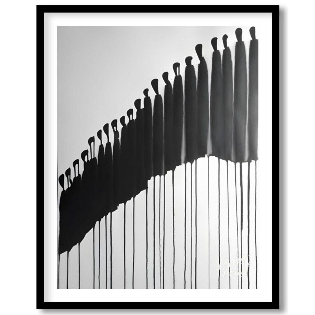 """Procession"" presents a striking abstract composition featuring a line of silhouetted figures re… for sweet home