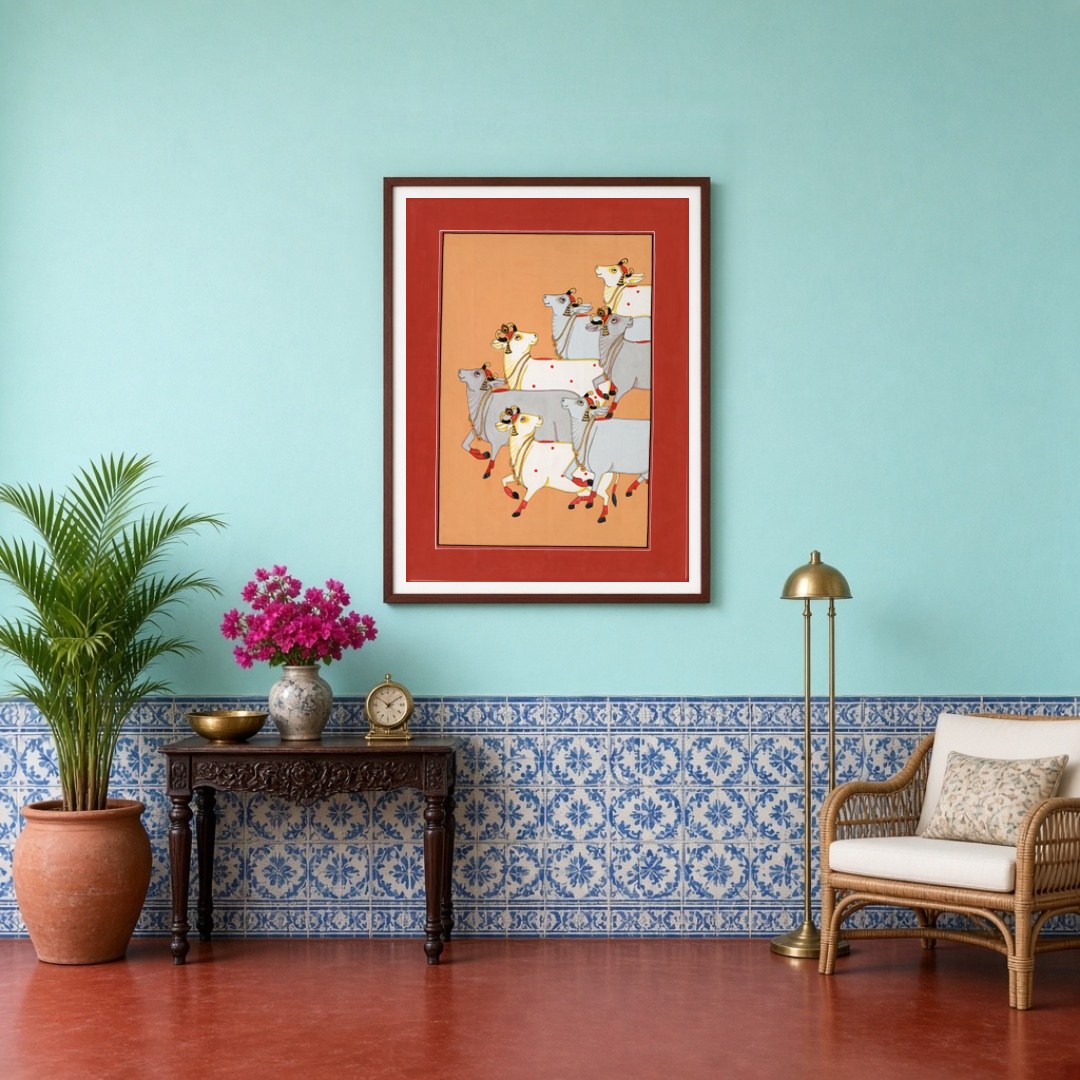 Immerse yourself in the timeless elegance of Pichwai with this striking artwork featuring a for Entrance