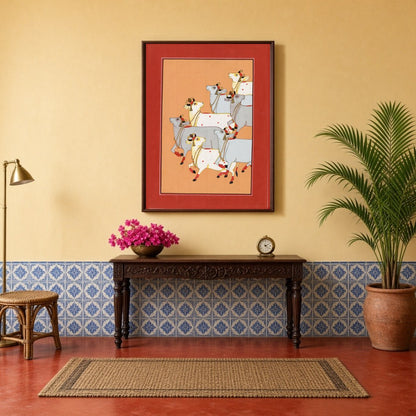 Immerse yourself in the timeless elegance of Pichwai with this striking artwork featuring a for Hallway