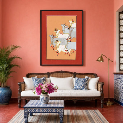 Immerse yourself in the timeless elegance of Pichwai with this striking artwork featuring a for Living Room