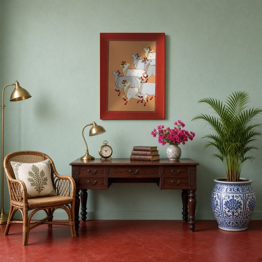 Immerse yourself in the timeless elegance of Pichwai with this striking artwork featuring a for Study
