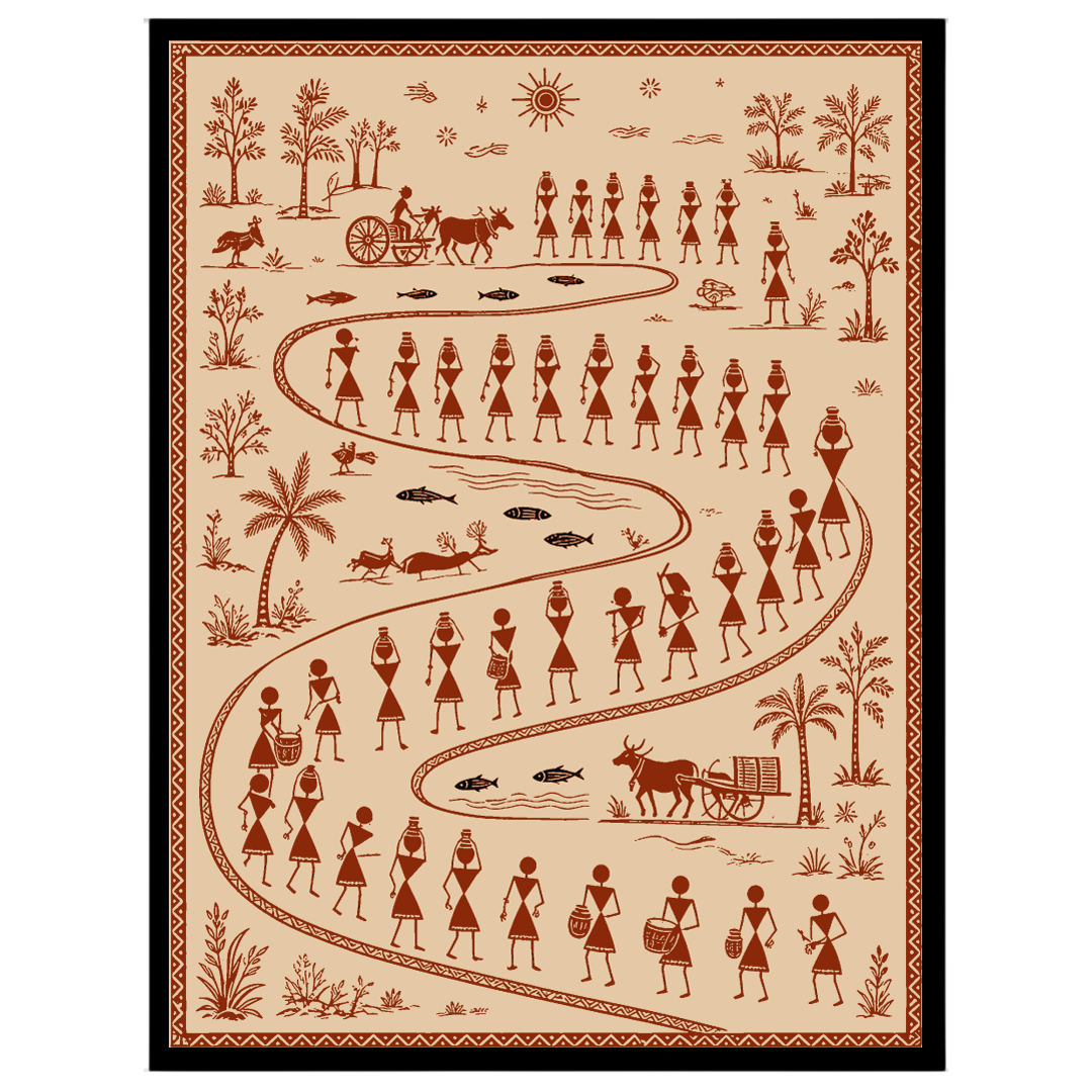 Immerse yourself in the vibrant tapestry of village life with this exquisite Warli Art print. for nook