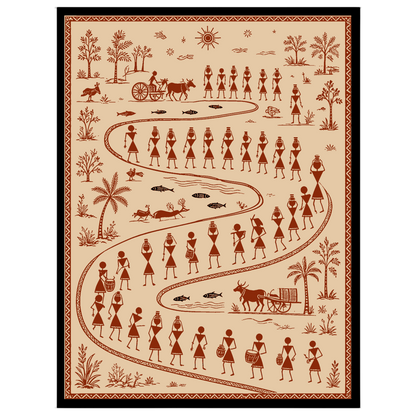 Immerse yourself in the vibrant tapestry of village life with this exquisite Warli Art print. for nook