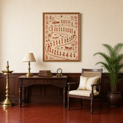 Immerse yourself in the vibrant tapestry of village life with this exquisite Warli Art print. for Study