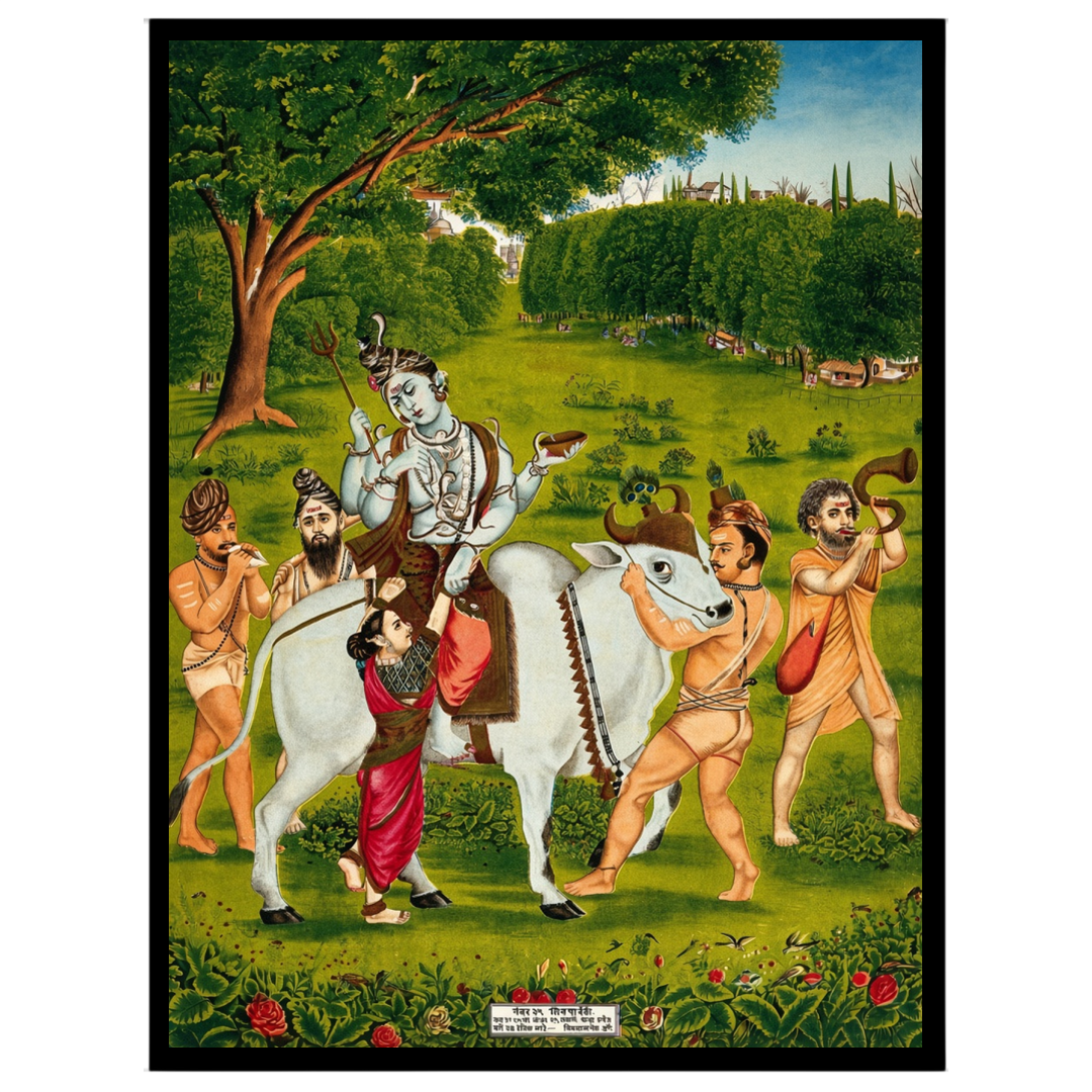 Immerse yourself in the divine journey of Lord Shiva and Goddess Parvati as they traverse a lush, for retreat