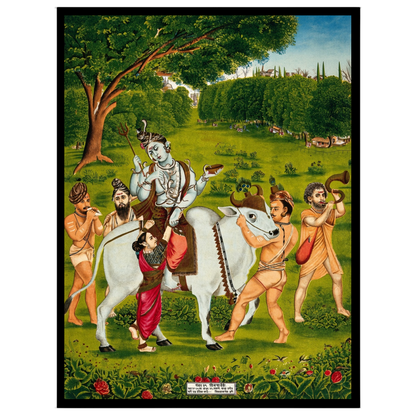 Immerse yourself in the divine journey of Lord Shiva and Goddess Parvati as they traverse a lush, for retreat