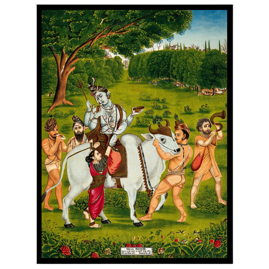 Immerse yourself in the divine journey of Lord Shiva and Goddess Parvati as they traverse a lush, for retreat