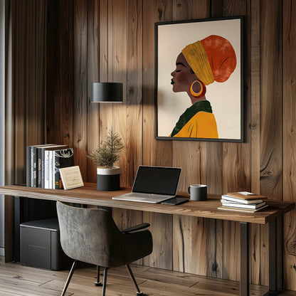 This elegant digital illustration presents a serene profile of a woman who appears to be of African… for office