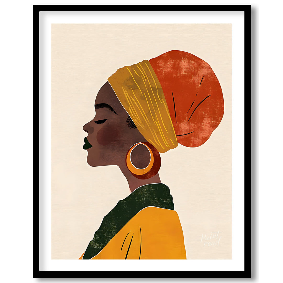 This elegant digital illustration presents a serene profile of a woman who appears to be of African… for place