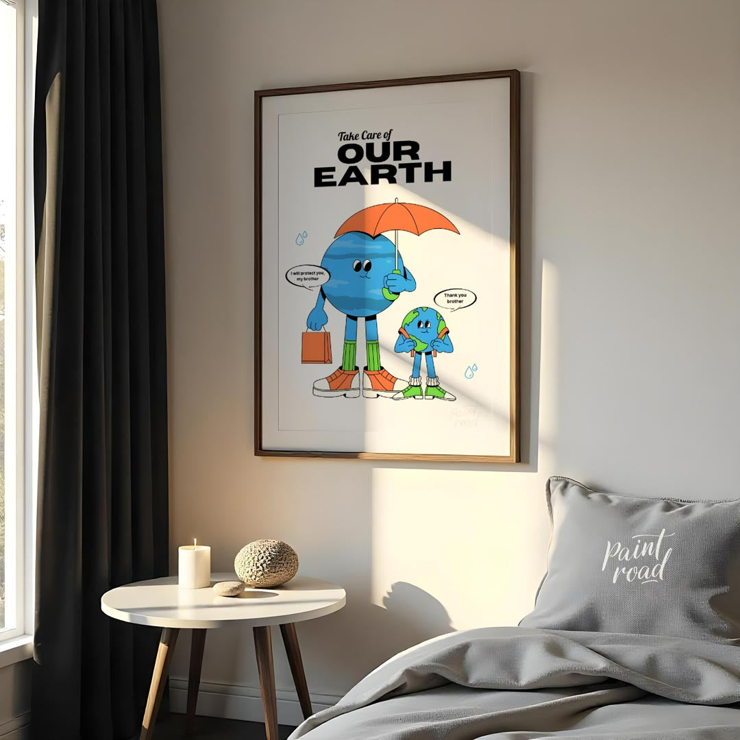 This heartwarming poster promotes environmental awareness and responsibility, featuring two anthrop… for bedroom
