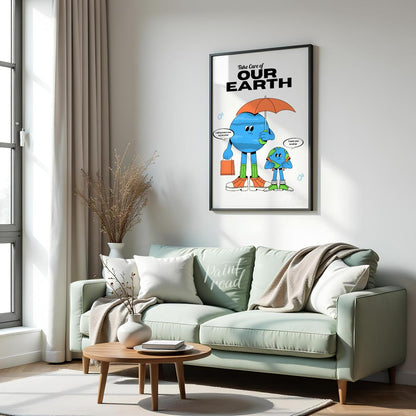 This heartwarming poster promotes environmental awareness and responsibility, featuring two anthrop… for living room